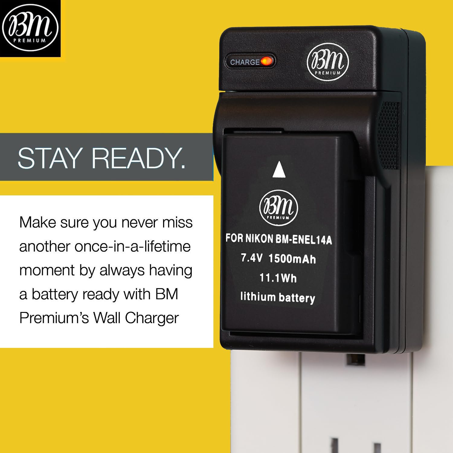 BM Premium EN EL14A, EN EL14 Battery and Charger for Nikon D3100, D3200, D3300, D3400, D3500, D5100, D5200, D5300, D5500, D5600, DF, Coolpix P7000, P7100, P7700 Digital SLR Cameras