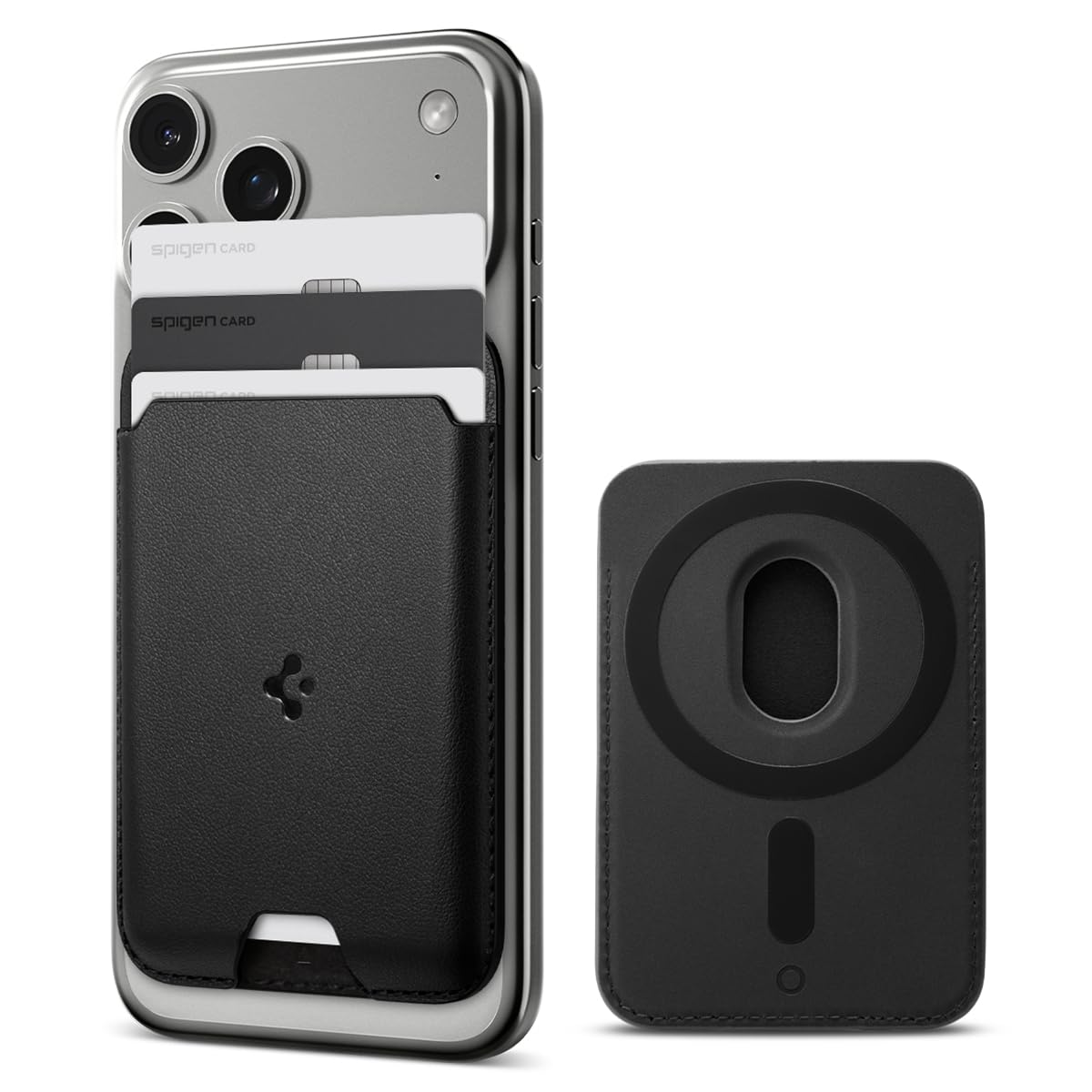 Spigen Valentinus (Magfit) Magnetic Card Holder Up To 3 Cards, Faux Leather Magsafe & Pixelsnap Wallet Compatible With Iphone 17