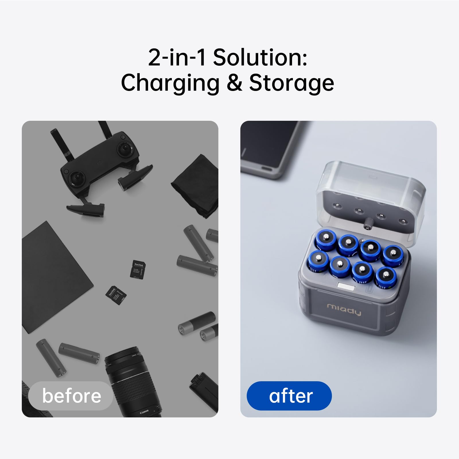 Miady 8-Pack Rechargeable Lithium Aa Batteries With Fast Charger, 1.5V 3000Mwh High Capacity Lithium Double A Batteries With 200