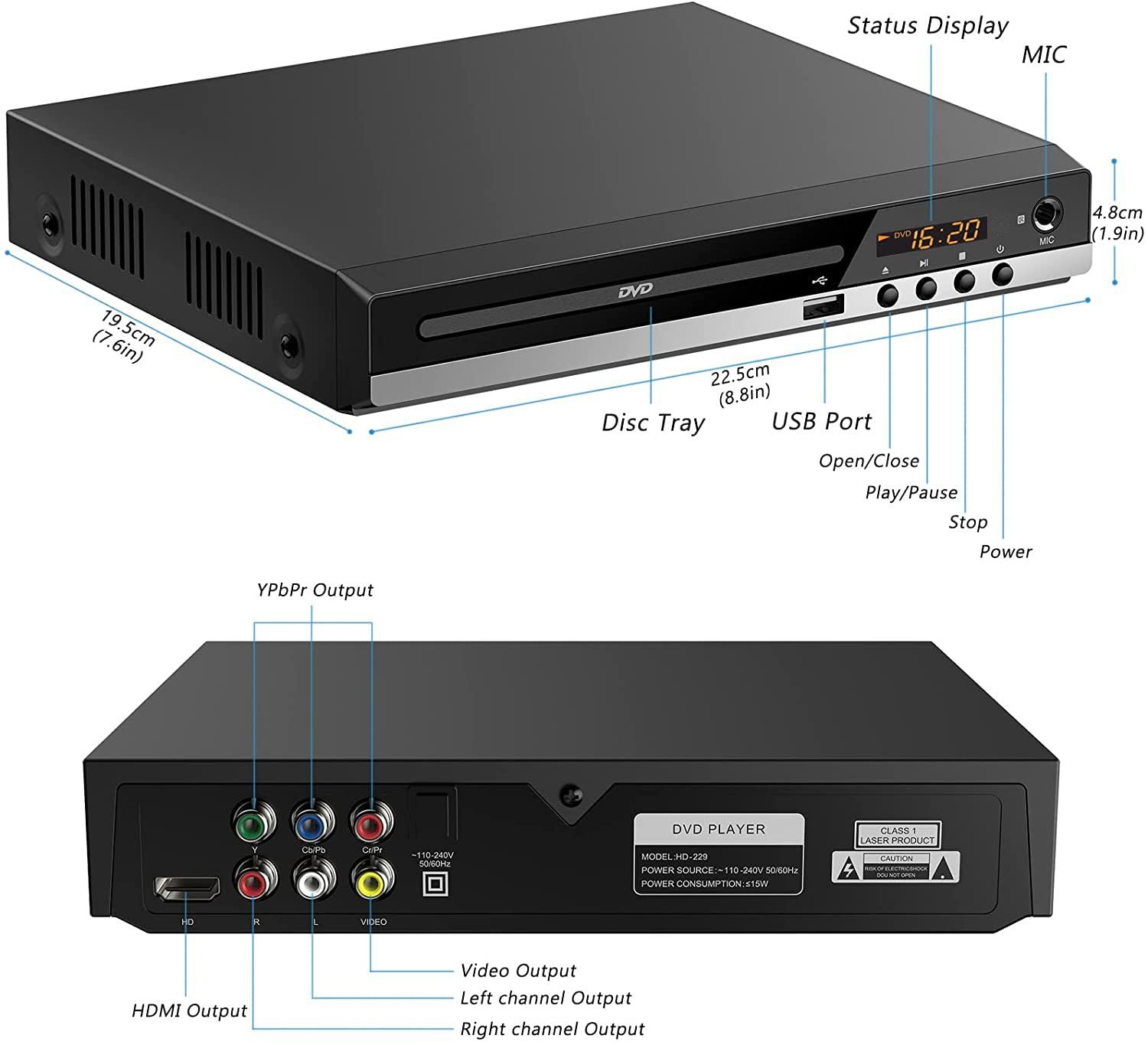 Hd Dvd Player For Tv Cd Player For Home Hdmi And Rca Cables Remote Control Usb Input 1080P All Region Free Breakpoint Memory Sup