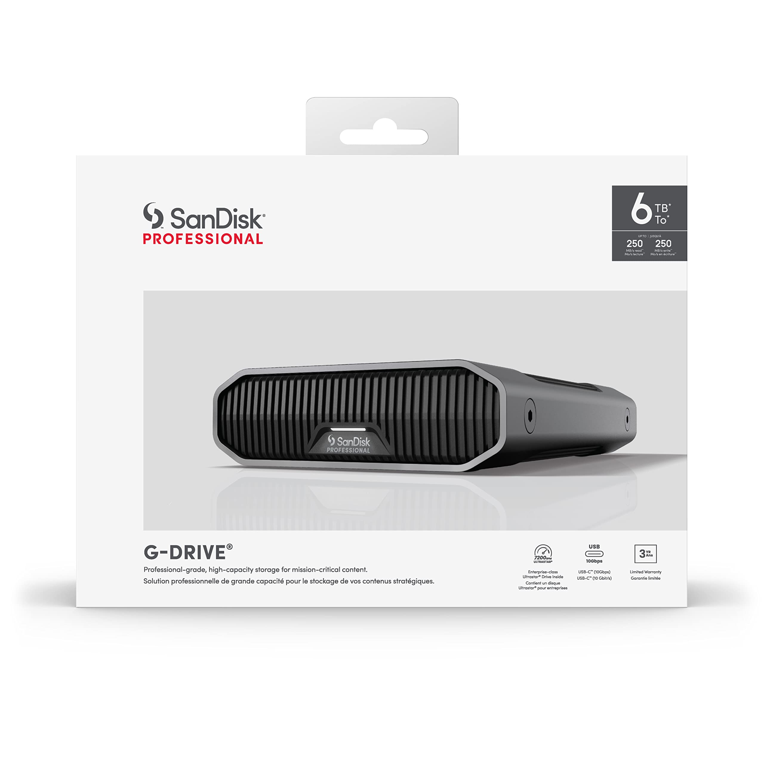 Sandisk Professional G Drive 6Tb Enterprise Class Desktop Hard Drive, Up To 250Mb/S Usb C (5Gbps), Usb 3.2 Gen 1 (Sdphf1A 006T Mbaad)