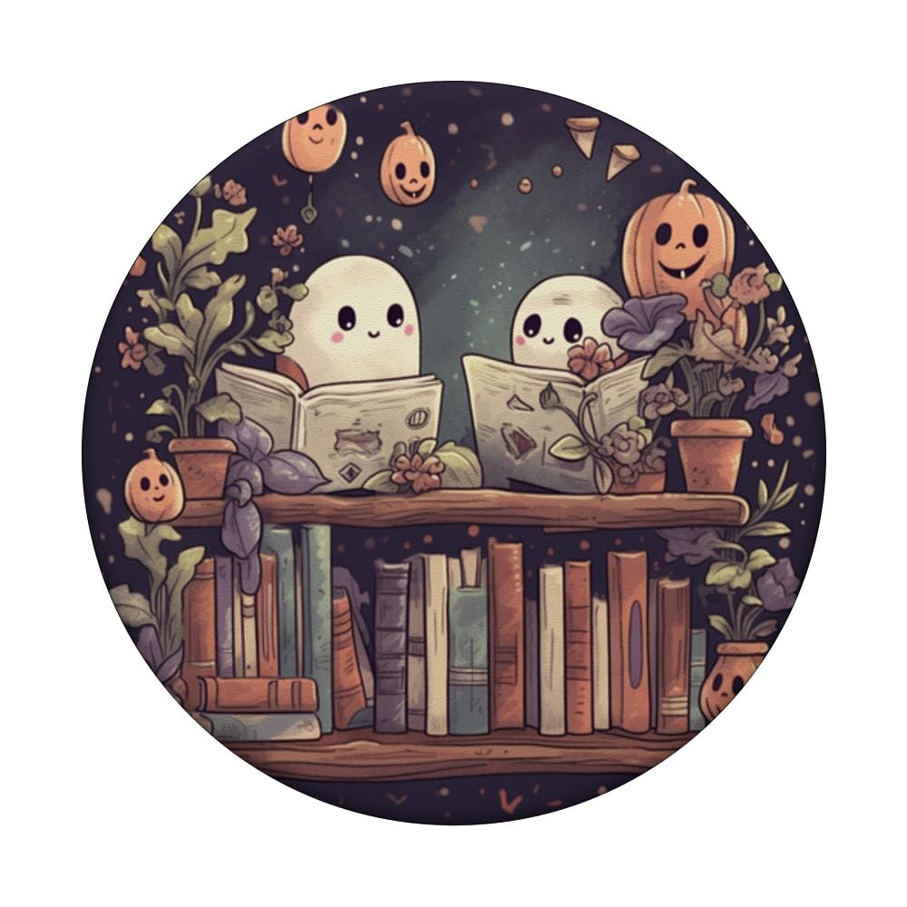 Cute Ghosts Reading Books Halloween Librarian Book Lover Popsockets Standard Popgrip
