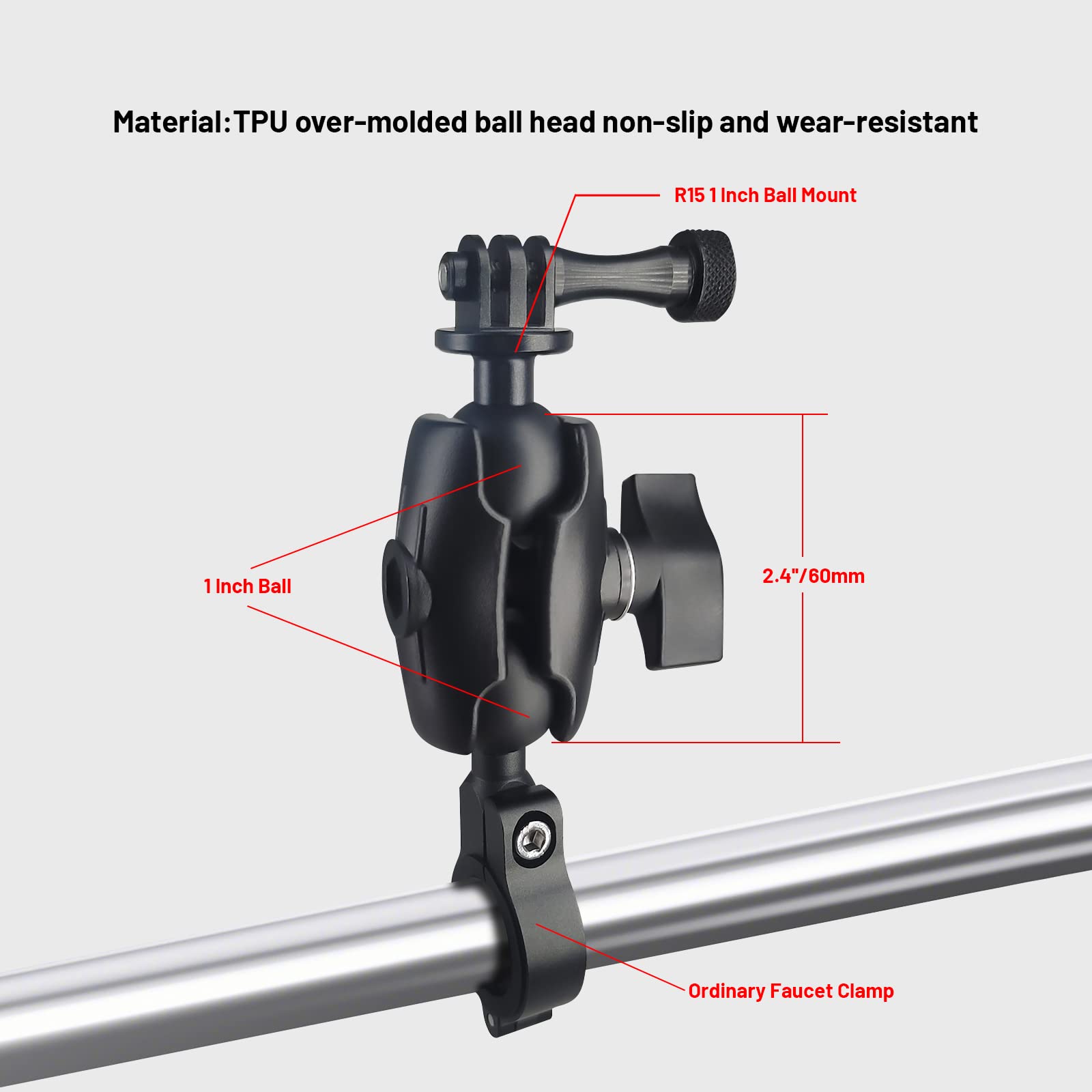 1 Inch Ball Mount Head Connecting Arm Compatible With Ram Mount Suitable For Cars,Motorcycles,Bicycles (S L60315)