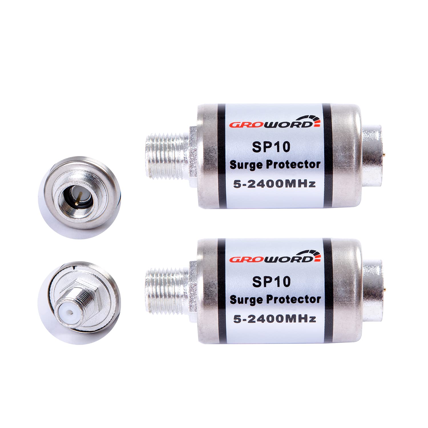 Groword Coaxial Surge Lightning Protector For Coaxial Tv Antenna And Satellite In Line 75 Ohm 5 2500Mhz, 2 Pack Hum/Buzz/Noise E