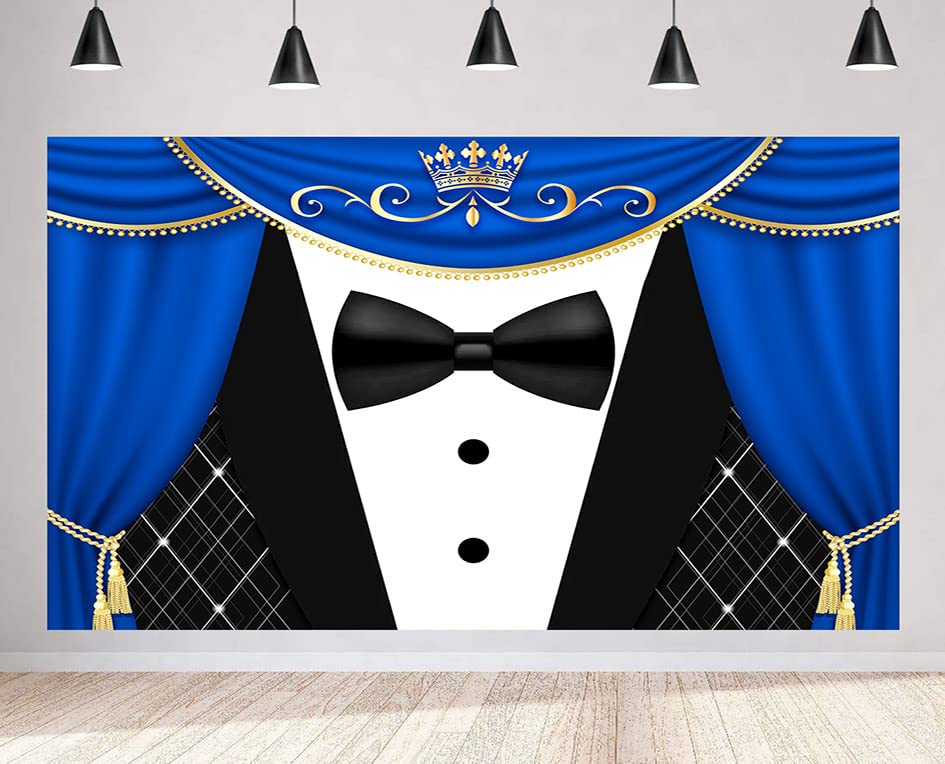 Black Tuxedo Backdrop For Father'S Day Decorations Crown Gentleman Photography Background Meetsioy Blue Curtain Photo Backdrop G
