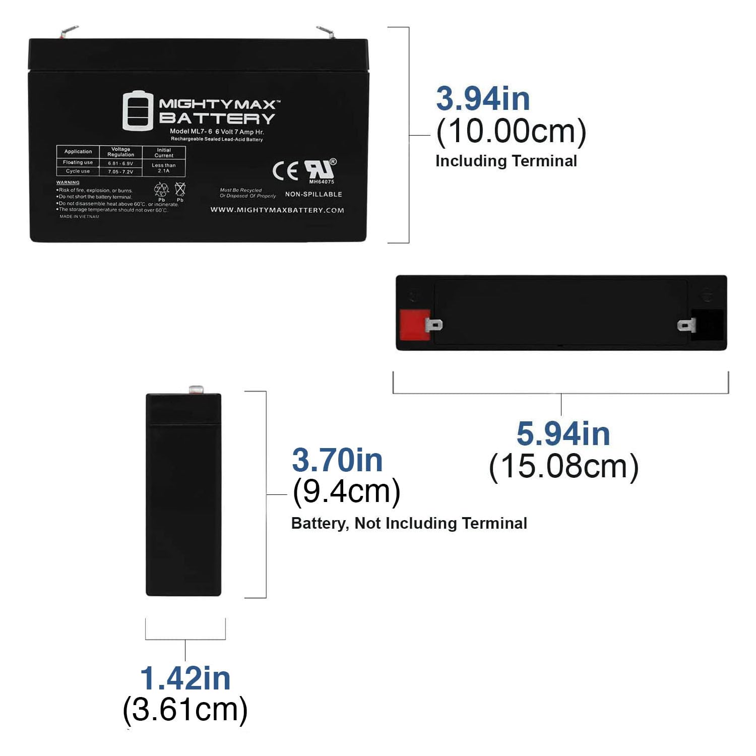 Mighty Max Battery 6V 7Ah SLA Replacement Battery ML7-6 Black
