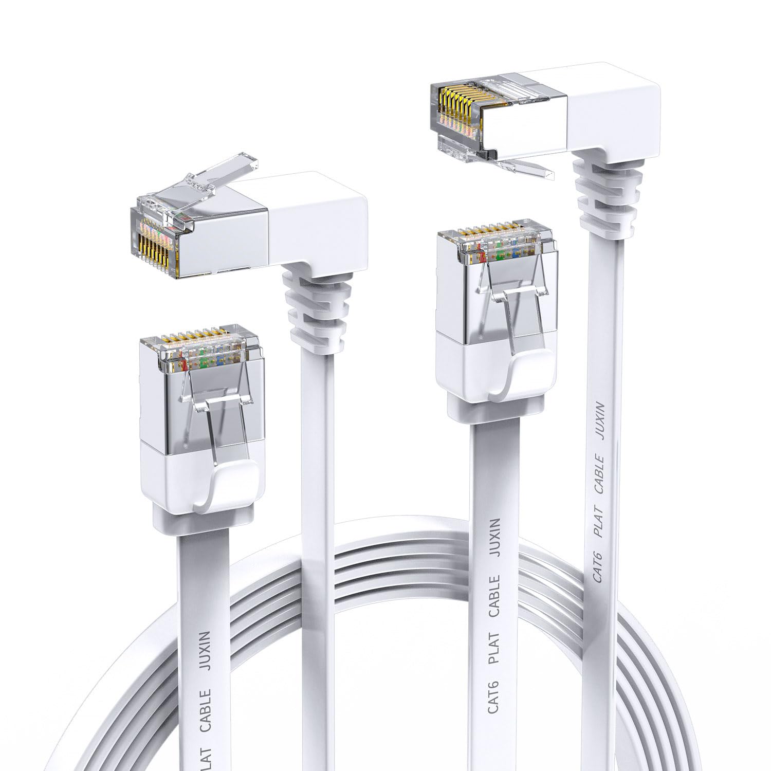 Juxinice 2Pack Right Angle Cat 6 Ethernet Cable 90 Degree Cat7 Ethernet Patch Cable 6Ft, 10Gbps High Speed Flat Cat6 Gigabit Internet Network Lan Patch Cords  White(Up+Down) Angle
