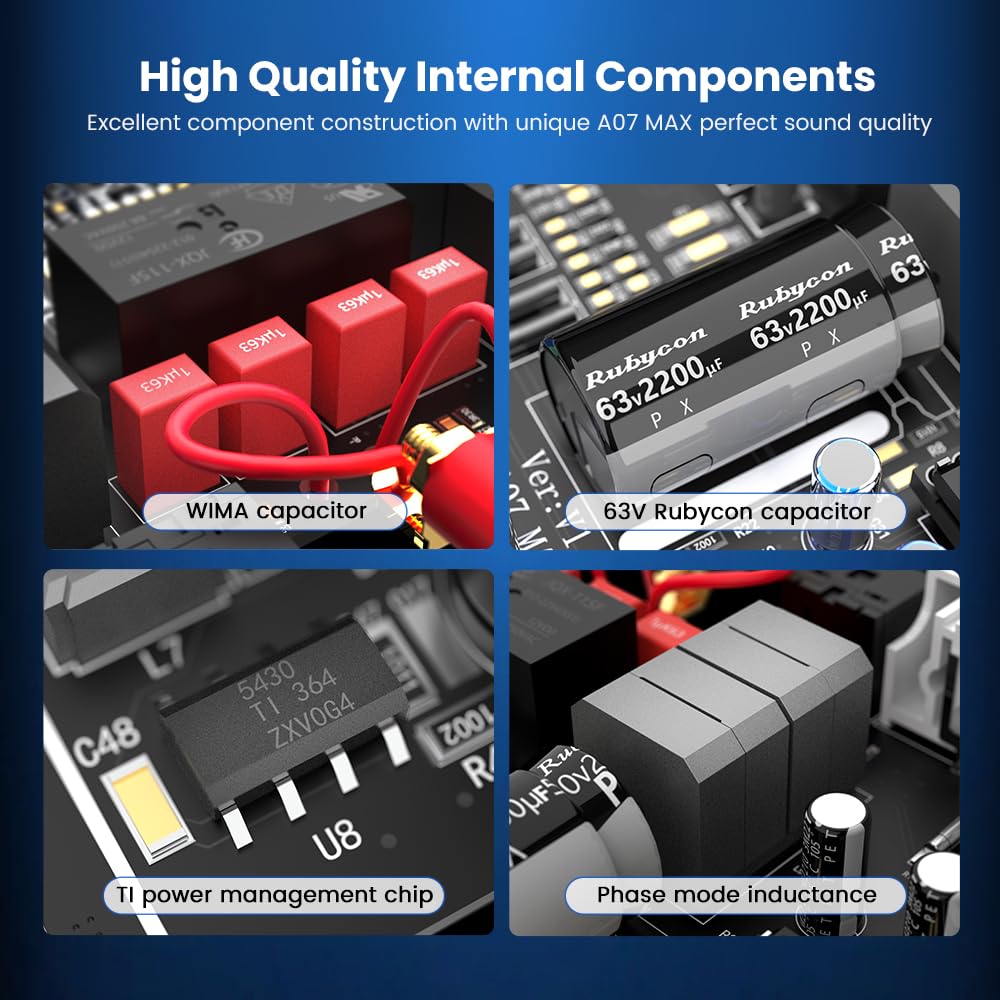 Aiyima A07 Max 2 Channel Amplifier Home Audio 300W+300W Tpa3255 Class D Power Amp Bridgeable Mono Stereo Amplifier 600 Watt With 3.5Mm Line Output For Passive Bookshelf Desktop Speakers+Power Adapter