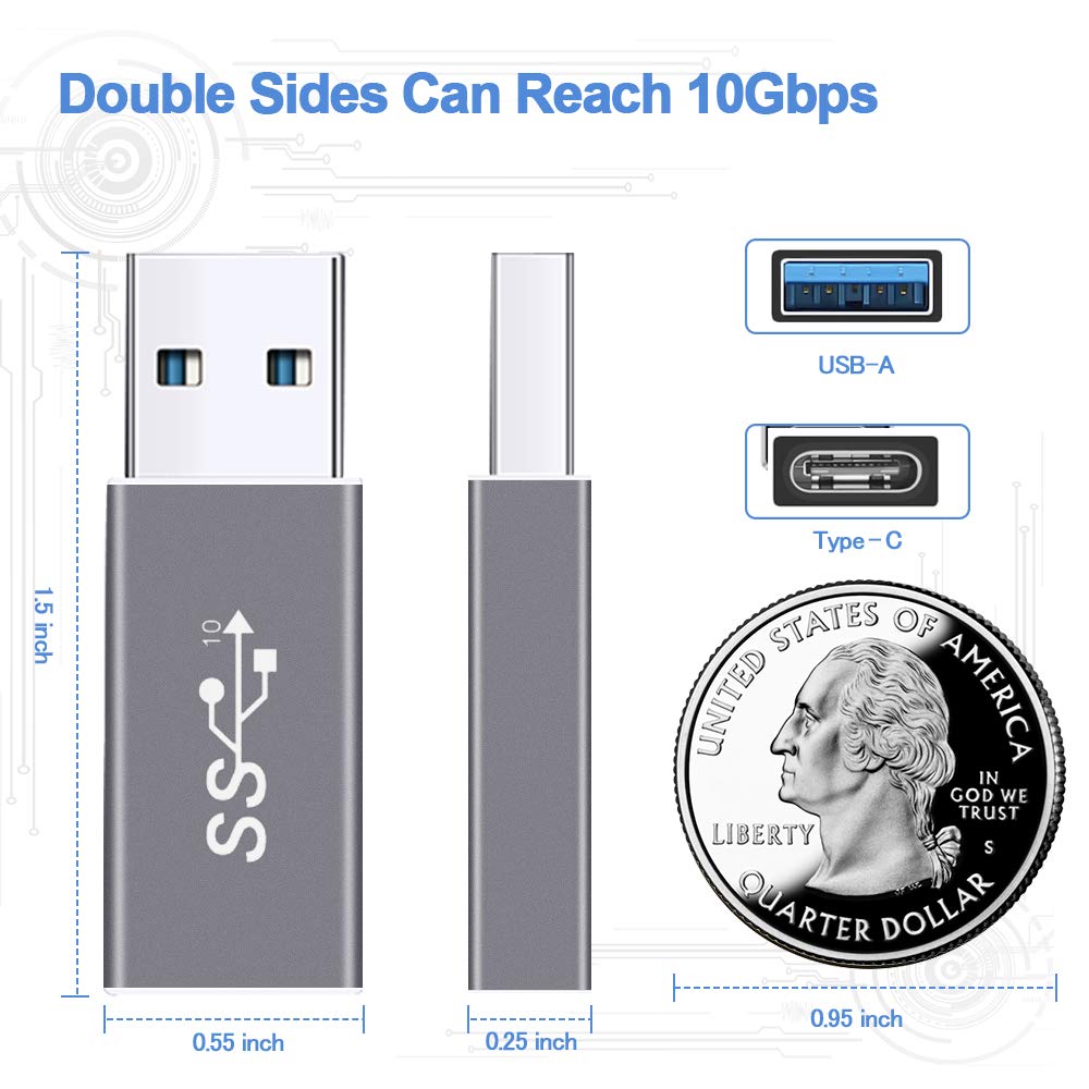Electop Updated Usb 3.1 Gen 2 Male To Type C Female Adapter (2 Pack), Support Double Sides 10Gbps Charging & Data Transfer, Usb