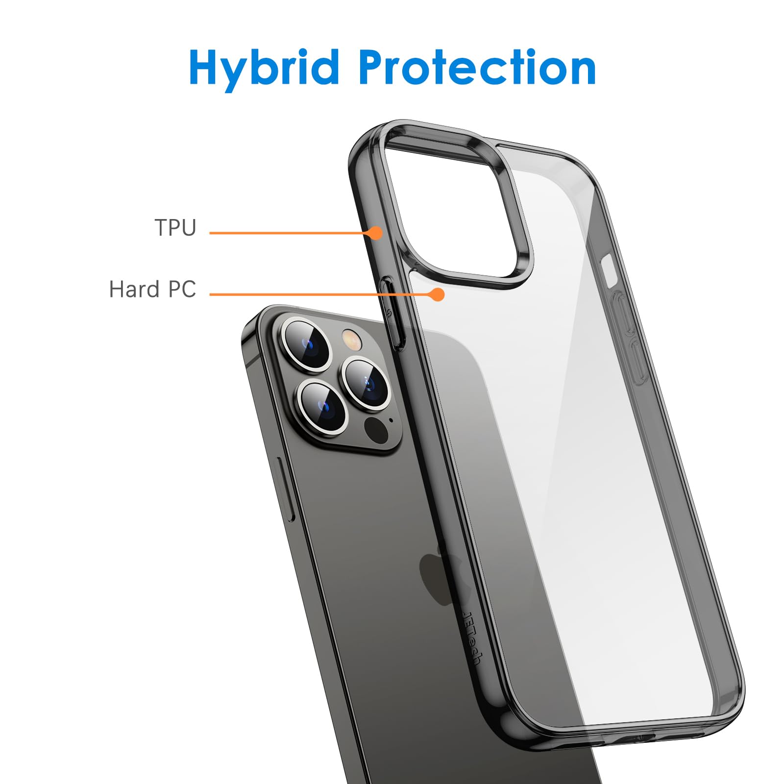 Jetech Case For Iphone 13 Pro Max 6.7 Inch, Non Yellowing Shockproof Phone Bumper Cover, Anti Scratch Clear Back (Black)