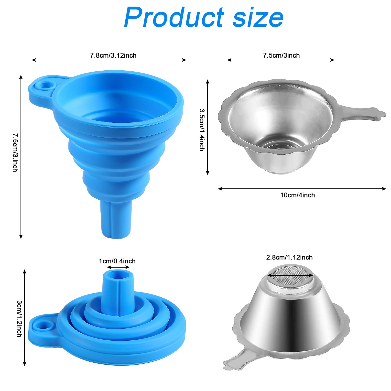 Coliao 8 Pack 3D Printer Accessories Resin Filter Funnel Set 4 Stainless Steel Filter Cups And 4 Collapsible Silicone Funnels Fo