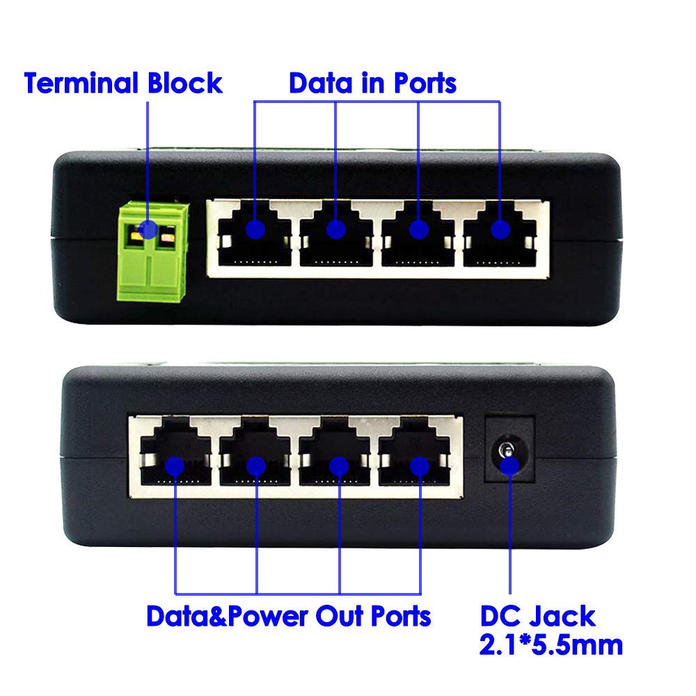 Icreatin 4 Ports Poe Injector Midspan, 48V65W Poe Switch Power Over Ethernet Supply For 4 Ip Camera, Voip Phones Or Access Points