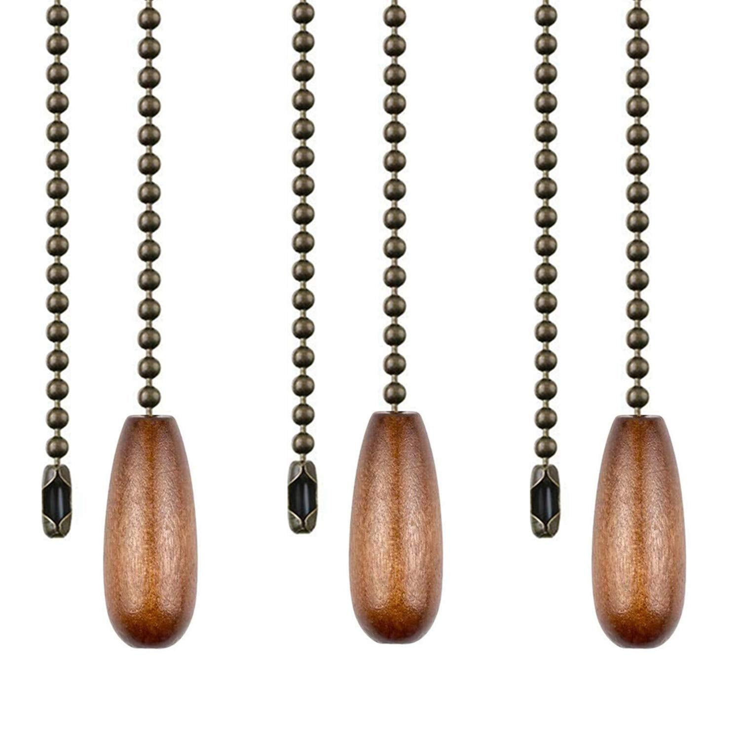 Walnut Wooden Pull Chain Extension for Ceiling Light Fan - 3 Pack