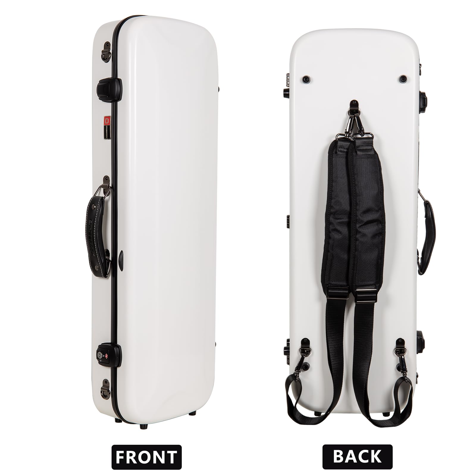 Crossrock Fiberglass Oblong Case Fits 4/4 Full-Size Violin, With Accessory Compartments, Removable Shoulder Straps, Tsa Lock, Hy