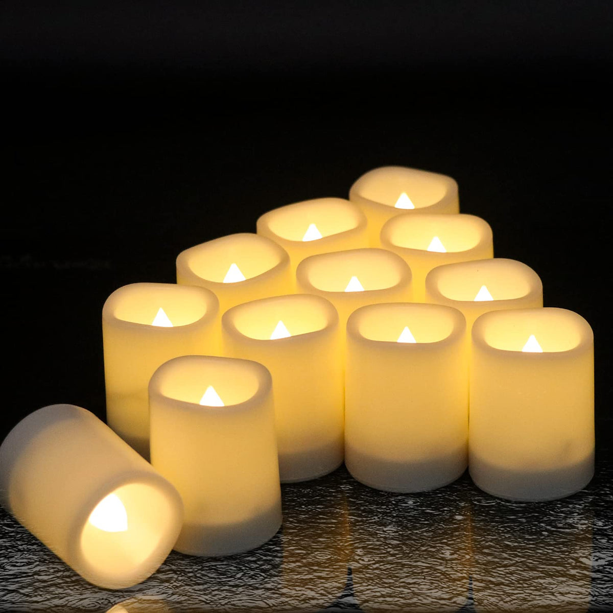 Dromance Outdoor Waterproof Flameless Votive Candles With Timer, Battery Operated Led Tealight Flickering Candles Warm Light Set