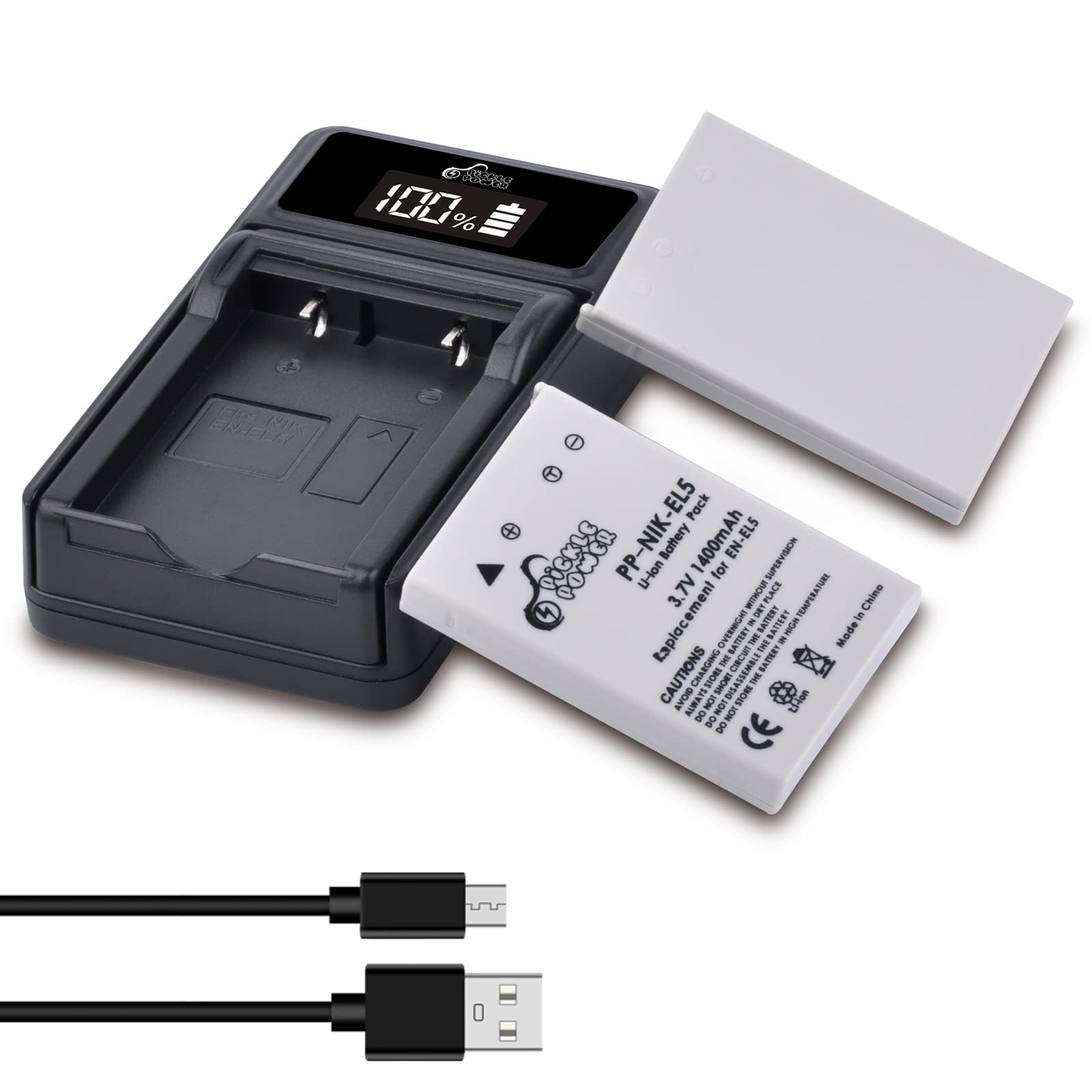Pickle Power En El5 Battery And Led Charger For Nikon En El5 Mh 61 Compatible With Nikon Coolpix 3700, 4200, 5200, 5900, 7900, P
