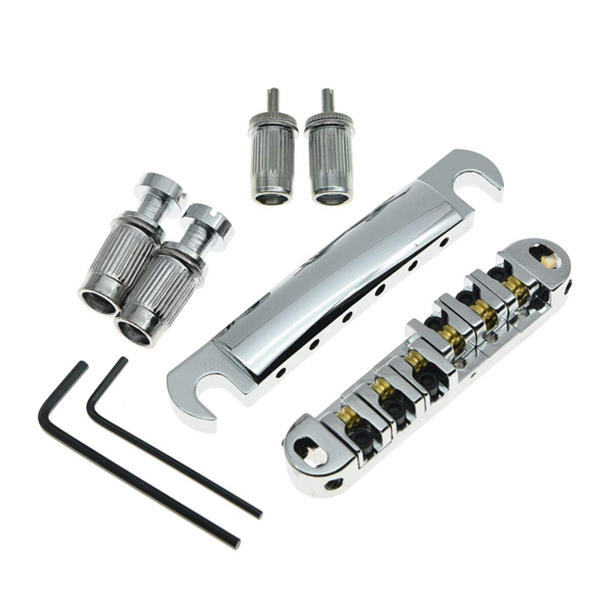 Kaish Lp Tune O Matic Roller Saddle Bridge Tailpiece Stopbar Set For Les Paul Chrome