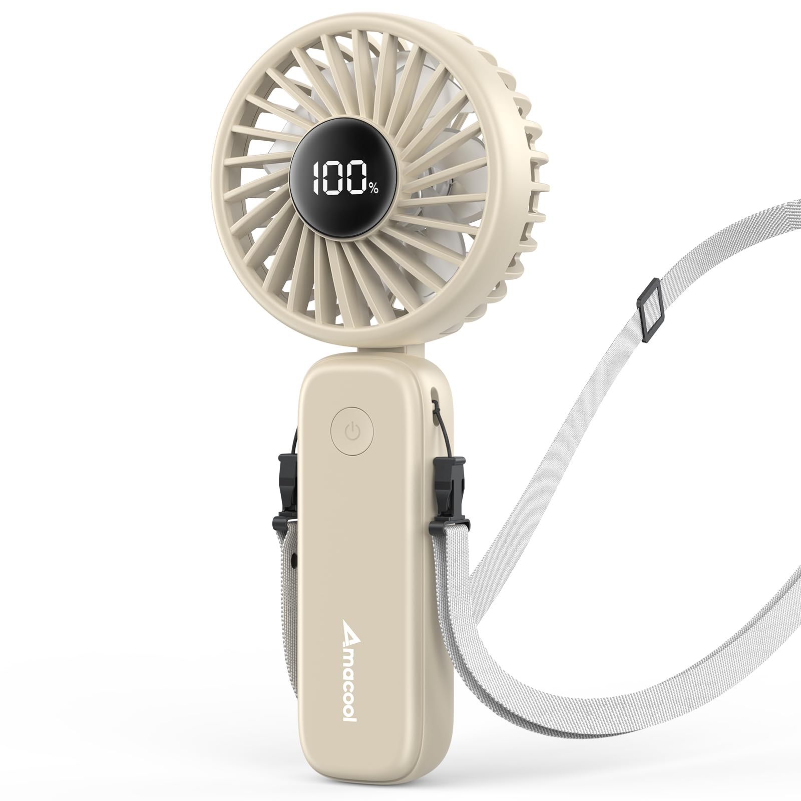 AMACOOL Handheld Fan Foldable, 5000mAh Rechargeable Hand Fans with Powerful Cooling, 4 Speeds, LED Display, Portable Fan for Tra