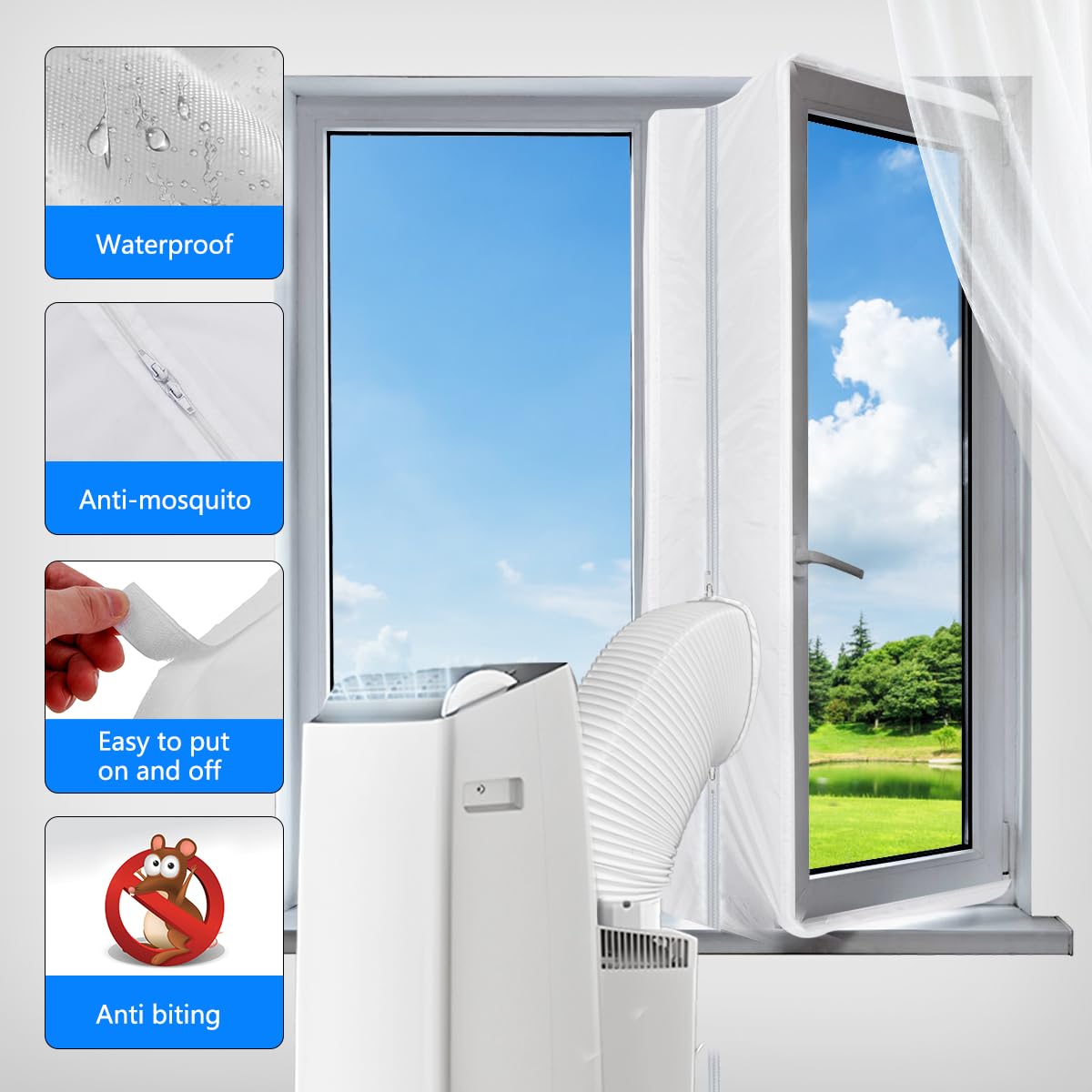 Portable Air Conditioner Window Seal Kit,Hot Air Stop Air Exchange Guards With Zip 158 Inch Ac Window Seal Kit Hot Air Stop Air