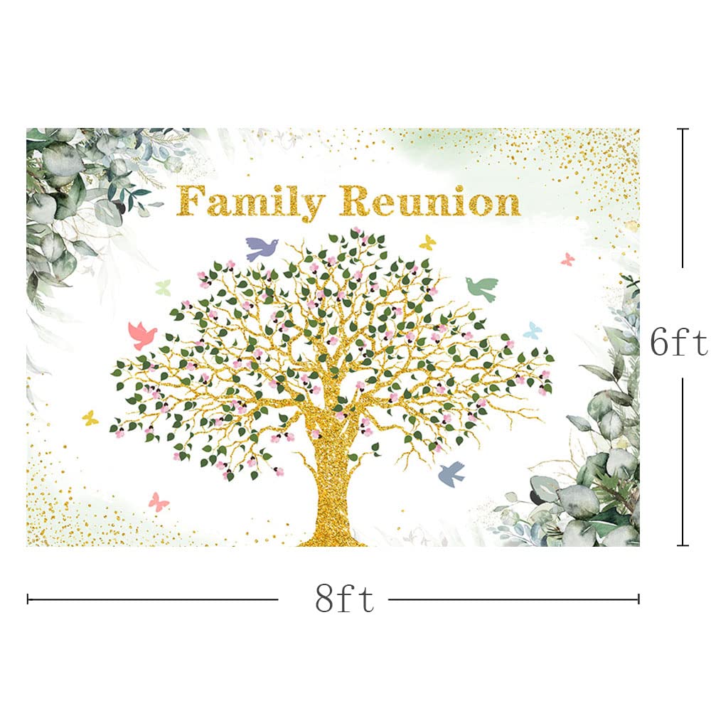 Mehofond 8X6Ft Family Reunion Backdrop Family Tree Photography Background Pink Floral Green Eucalyptus Leaves Family Party Decor