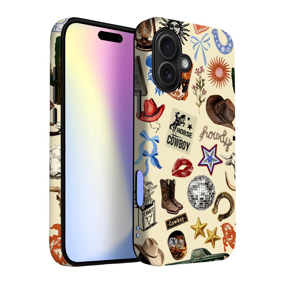 Yuzbira for iPhone 17 Case | Western Cowboy Collage | Slim Drop Protection Design