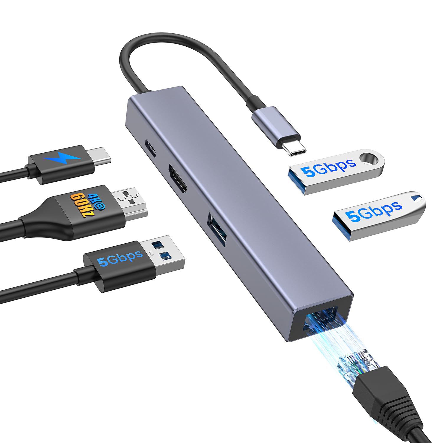 Forida Usb C Hub, Usb C Ethernet Multiport Adapter, 6 In 1 Usb C To Hdmi Dock Compatible For Macbook Pro Air, Chromebook, Dell X