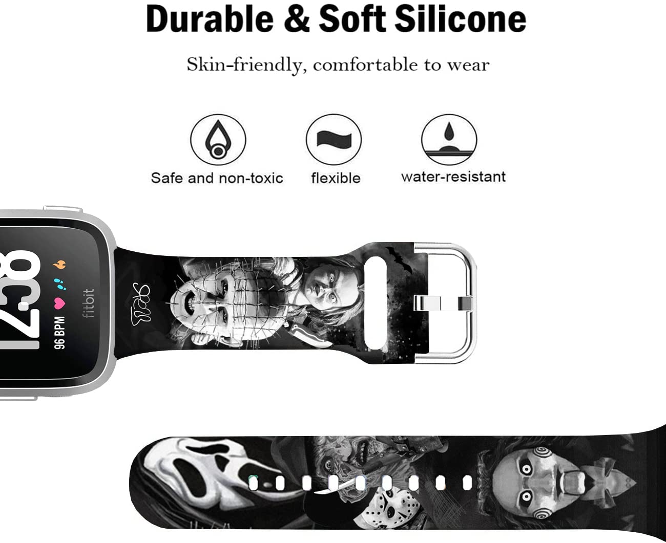 Sjiangqiao Thriller Scream Halloween Horror Chuck-Y Skeleton Skull Pin Head Hellraise Bands Compatible With Fitbit Versa 2/Versa