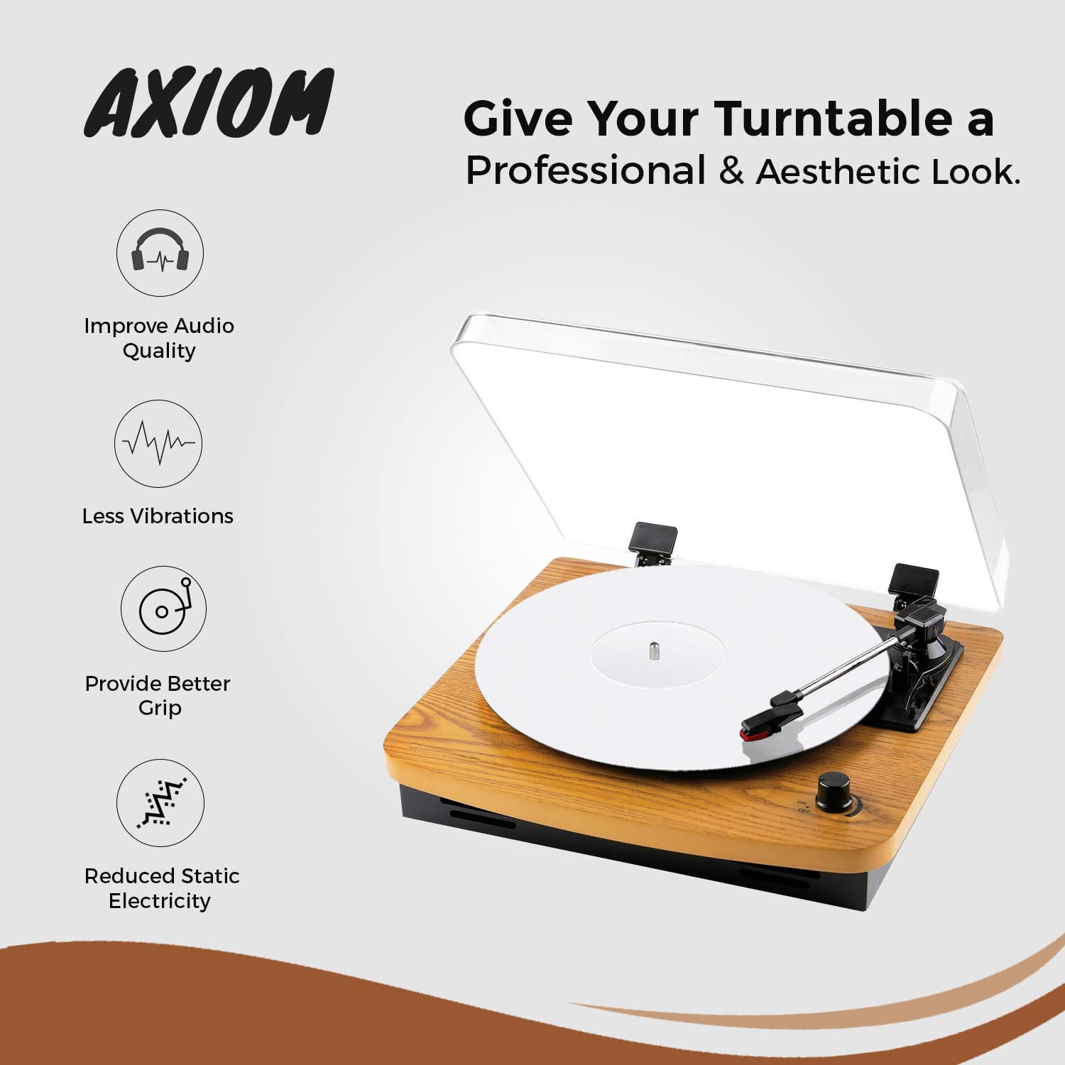 Axiom Acrylic Slipmat for Vinyl LP Turntables - 2.7mm Thick, Anti-static, White - Enhances Sound and Bass Quality