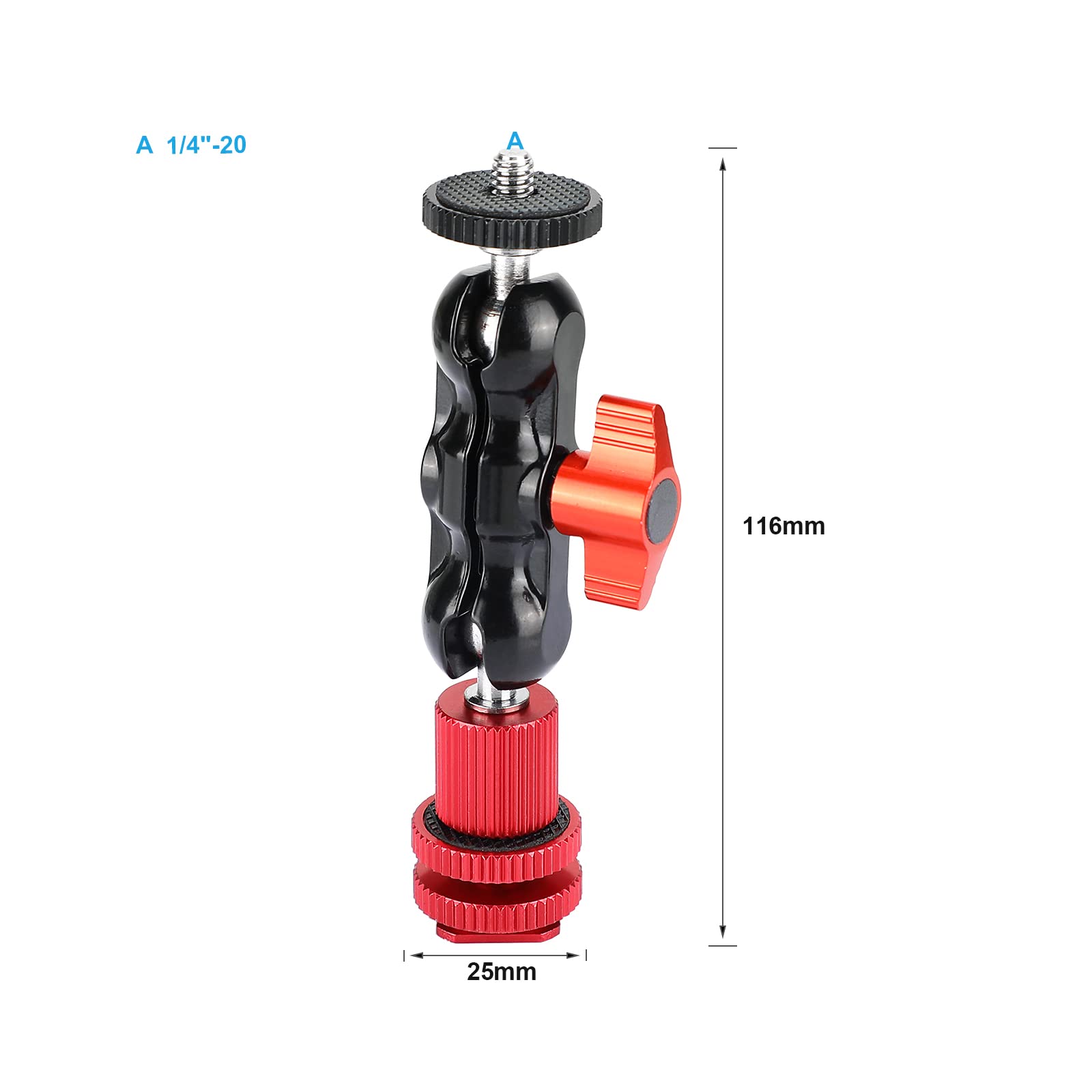 Szrig 360Swivel Ball Head Holder With 1/4'' 20 Screw Mount + Camera Hot Shoe Mount For Dslr Camera Monitor(Red)