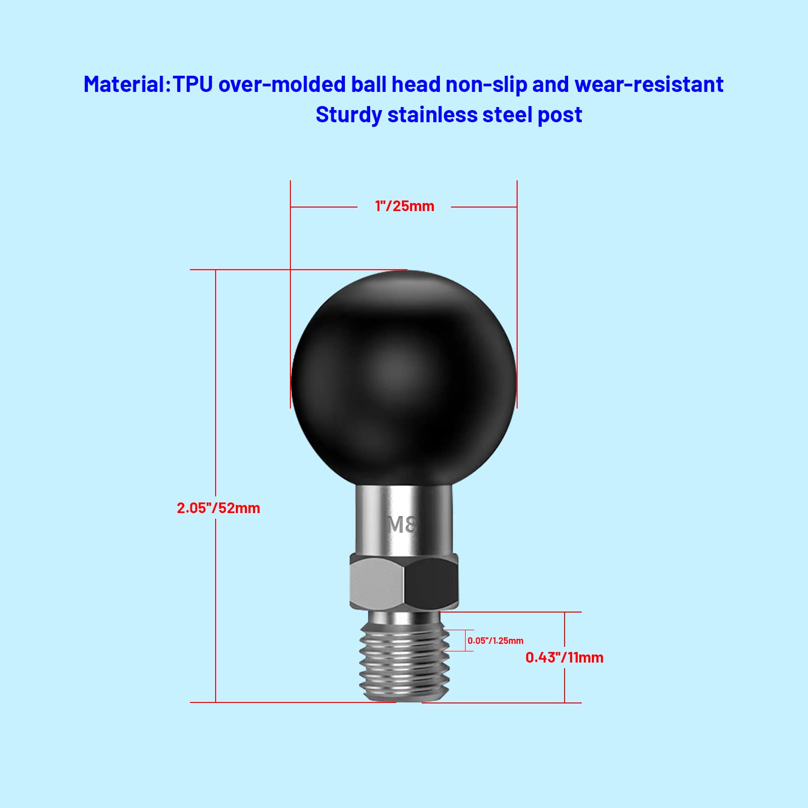 Ihytoon 1 Inch Ball Mount Adapter Threaded Post M8X1.25Mm Compatible With Ram Mounts For Action Camera Tripod Ball Adapter Bike