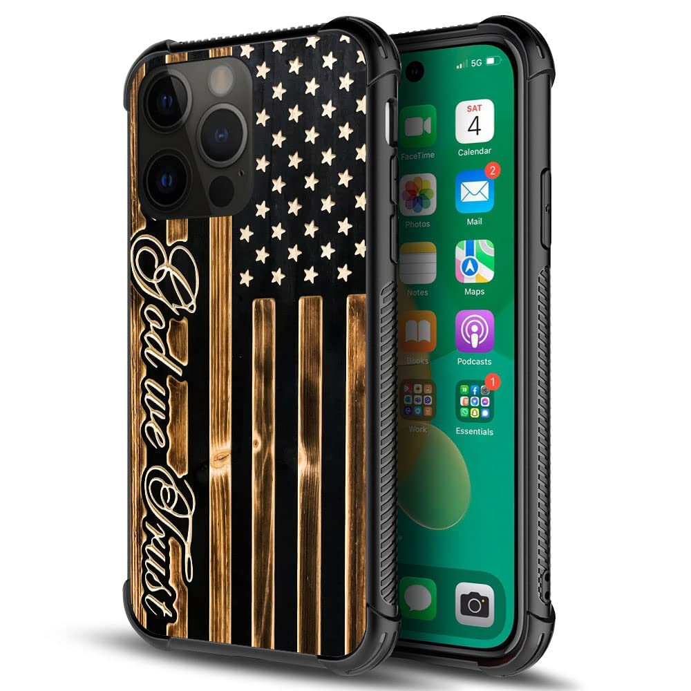 Daizag Compatible With Case For Iphone 14 Plus, In God We Trust Wood Grain Design American Flag Iphone 14 Plus Cases For Man Wom