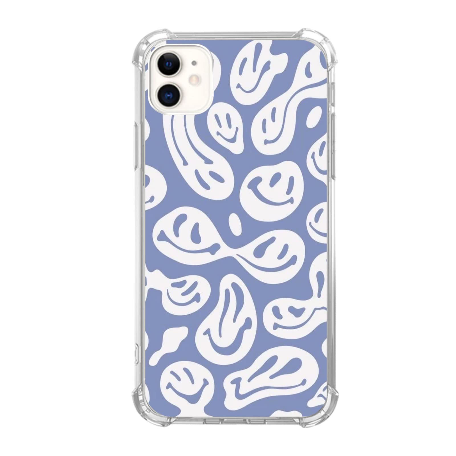 Blue White Trippy Smile Face Phone Case For Iphone 11, Cute Funny Melted Face Case For Girls Women Boys Men, Unique Trendy Tpu B