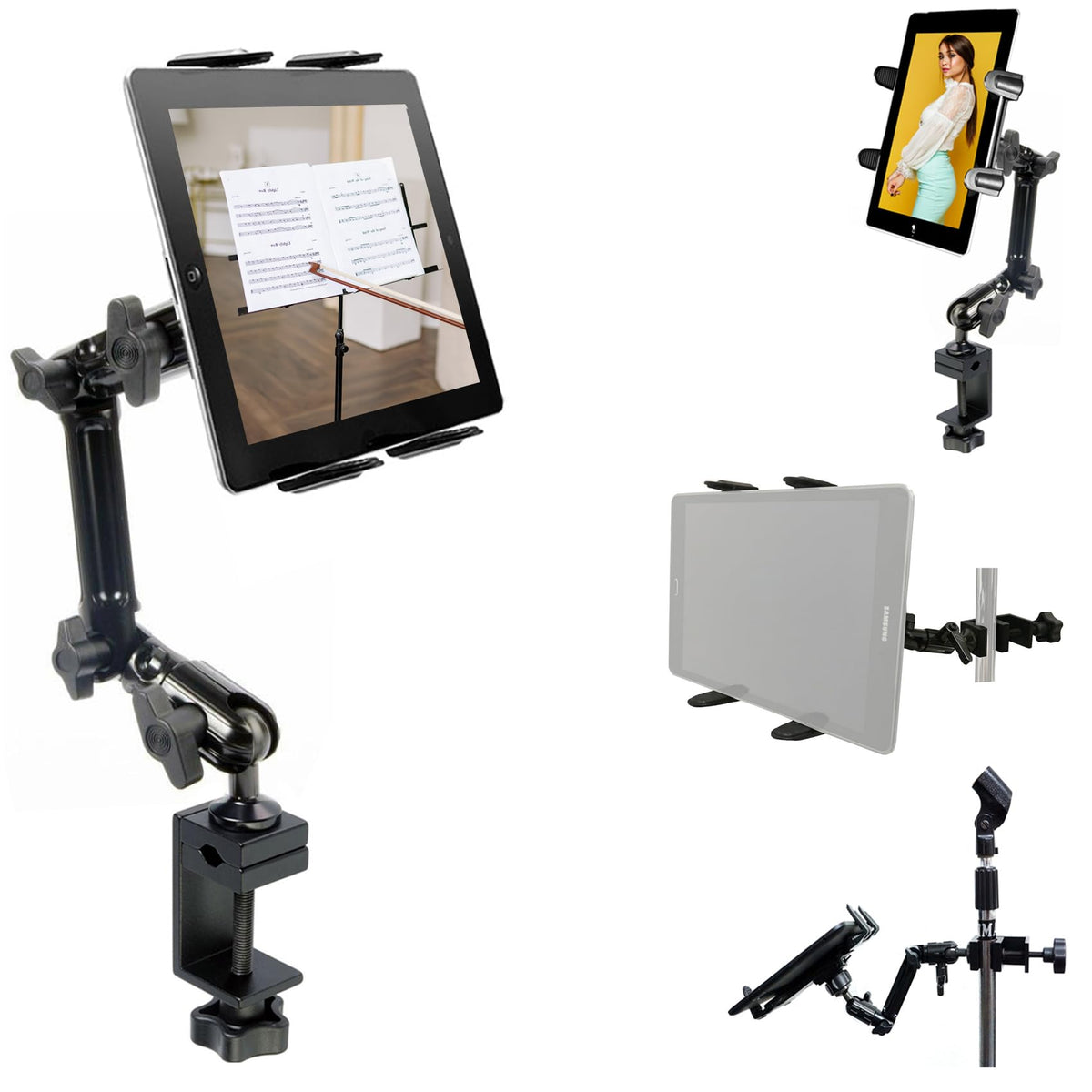 Chargercity Heavy Duty 4 Way Adjust Aluminum Alloy Pole/Bar Music Mic Microphone Stand Clamp Mount For Ipad Pro Air Mini Galaxy