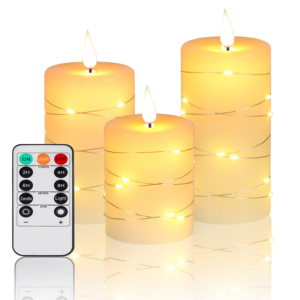 Fanzir Flameless Candles With Remote, Battery Operated Candles Led Candles With String Lights Flickering Candles With Timer, 4? 