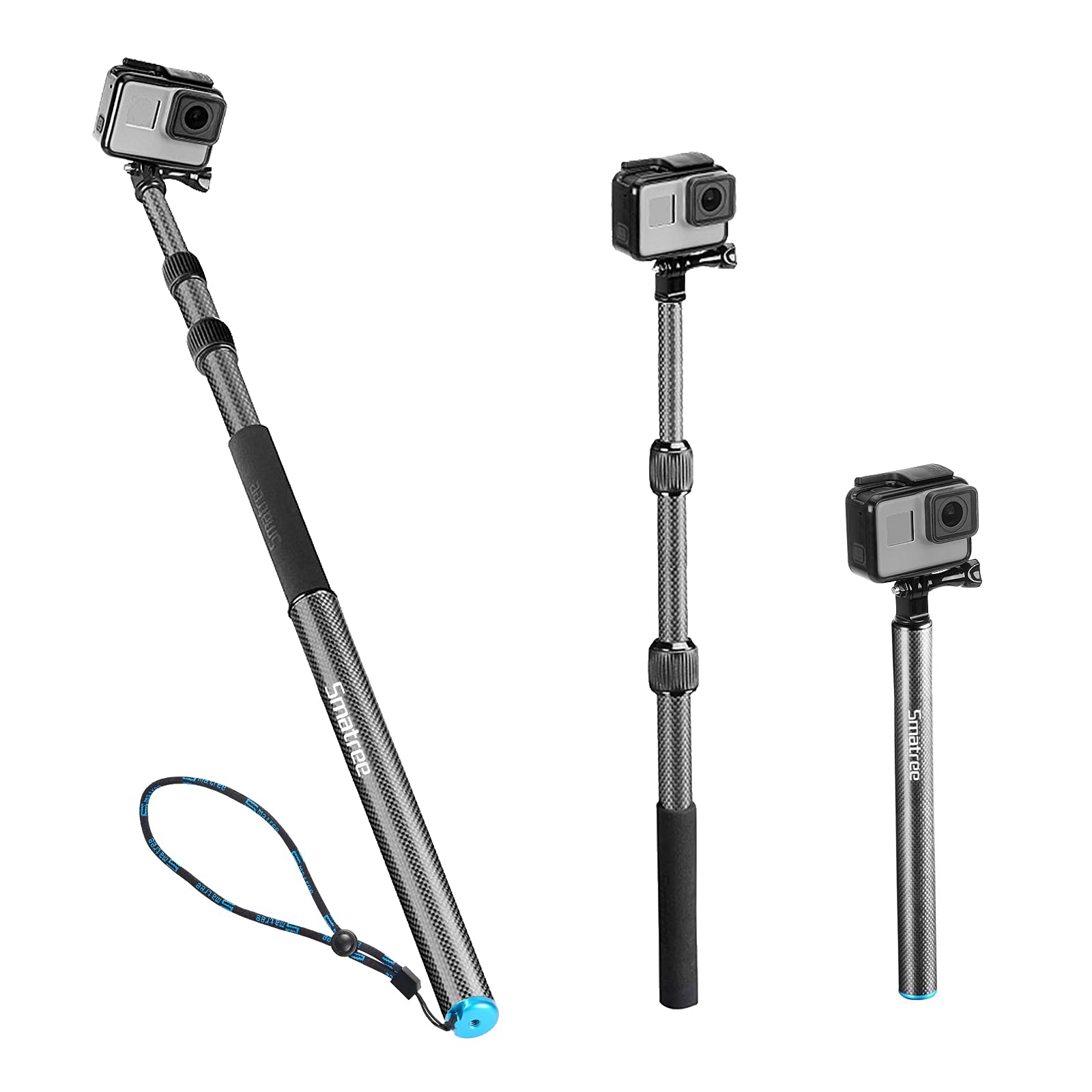 Smatree Carbon Fiber Detachable Extendable Floating Pole Selfie Stick Compatible For G*Pro Max/G*Pro 12/11/10/9/8/7/6/5/4/3 Plus
