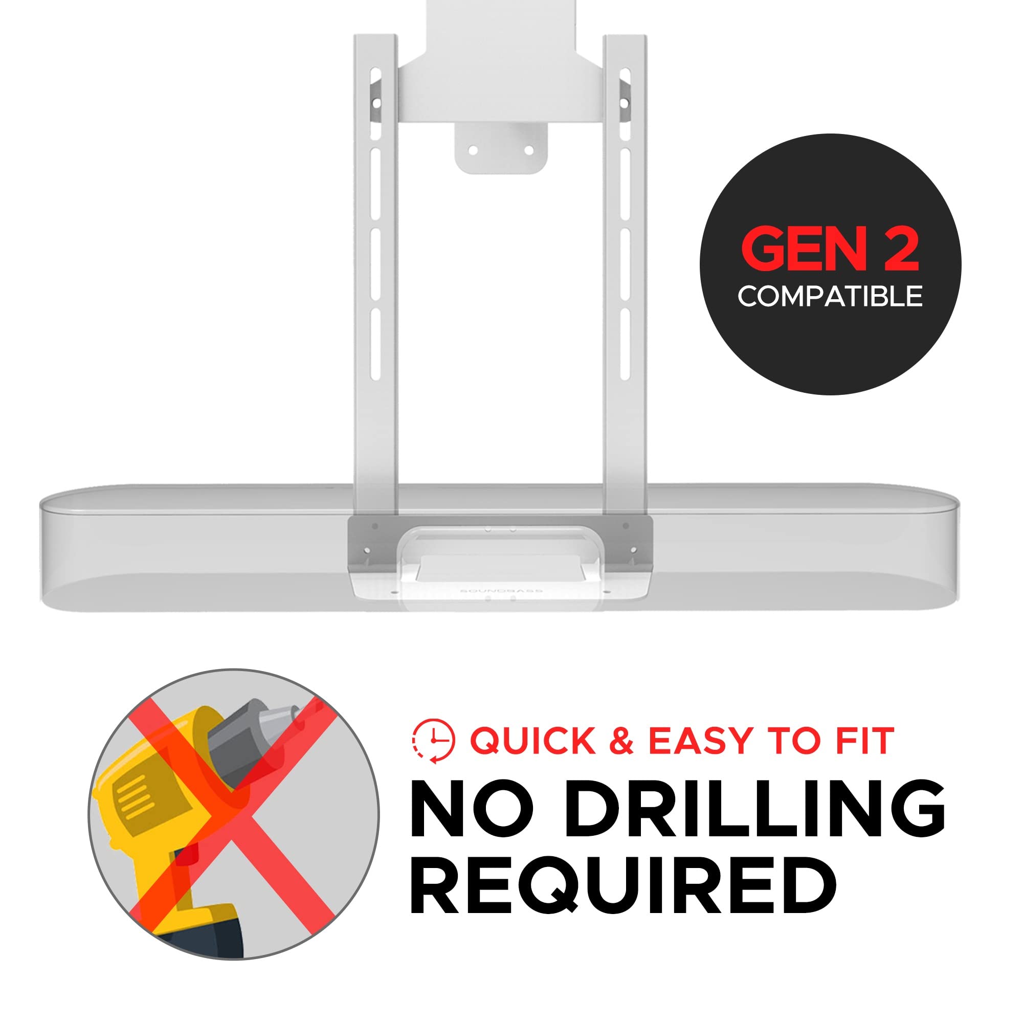 Soundbass Beam Tv Mount, Compatible With Generation 1 & 2 Sonos Beam Mounting Bracket For Tv, White, Full Hardware Kit Included,