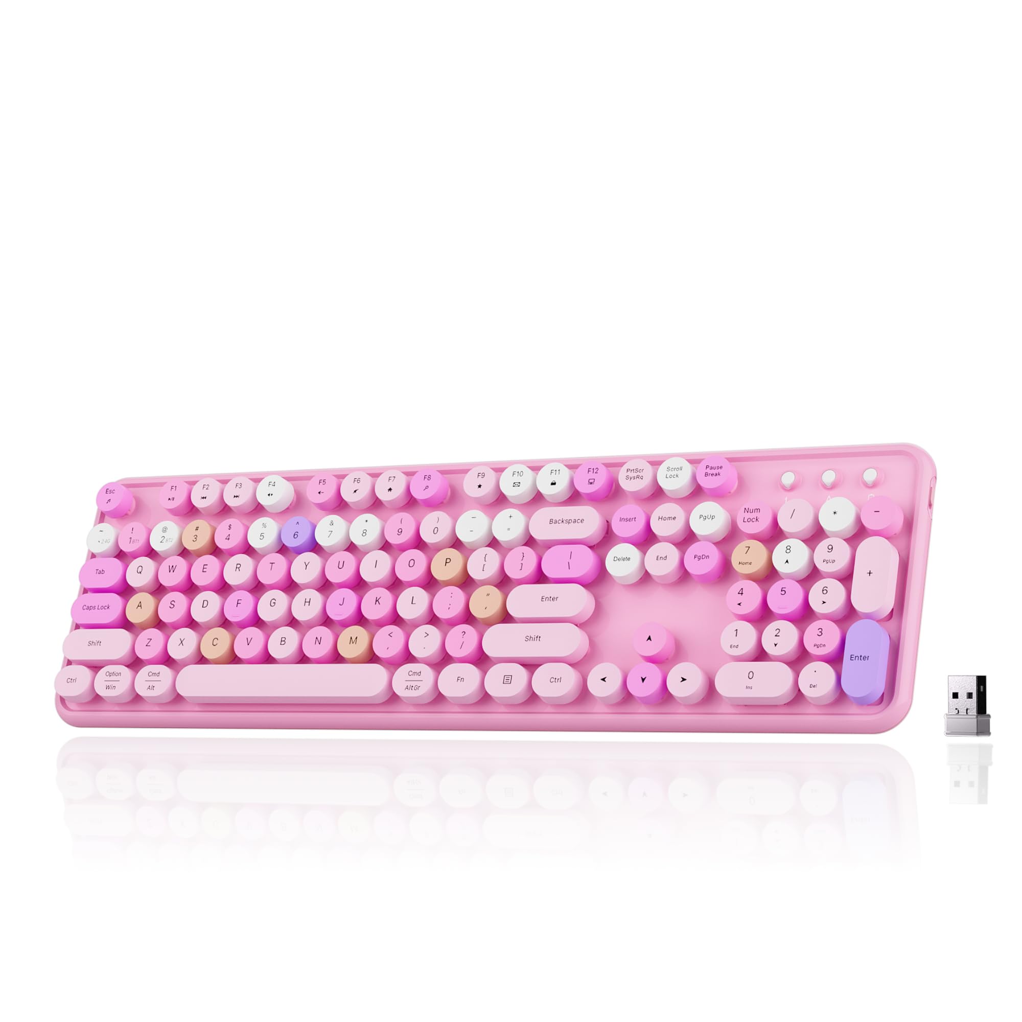CloudW Colorful Wireless Bluetooth Keyboard (Pink Colorful)