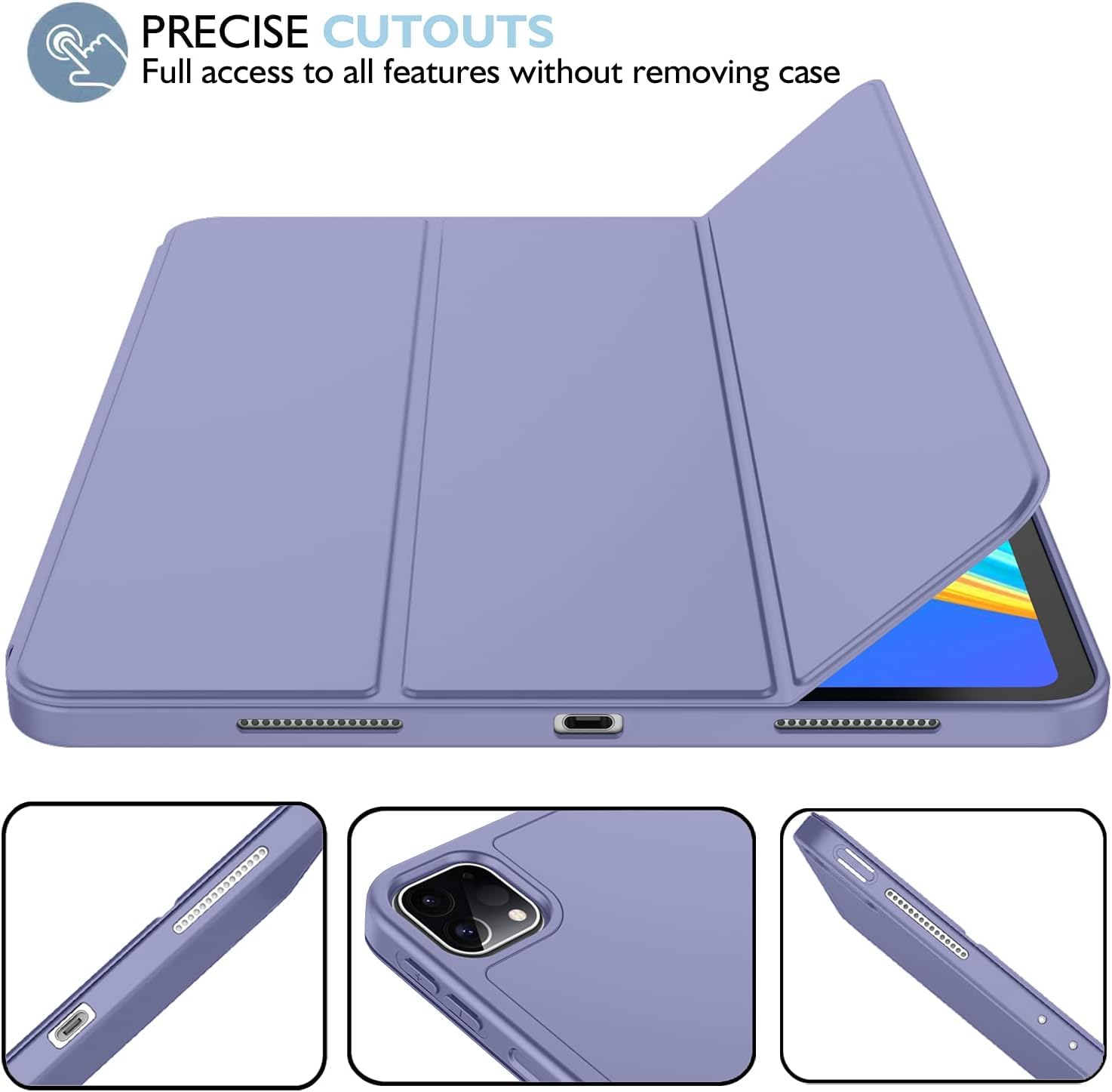 Imieet For Ipad Pro 11 Inch Case M4 2024 (5Th Generation) With Pencil Holder, [Support Pencil Pro And Pencil (Usb C)], Trifold Stand Smart Case With Soft Tpu Back, Auto Wake/Sleep (Lavender)