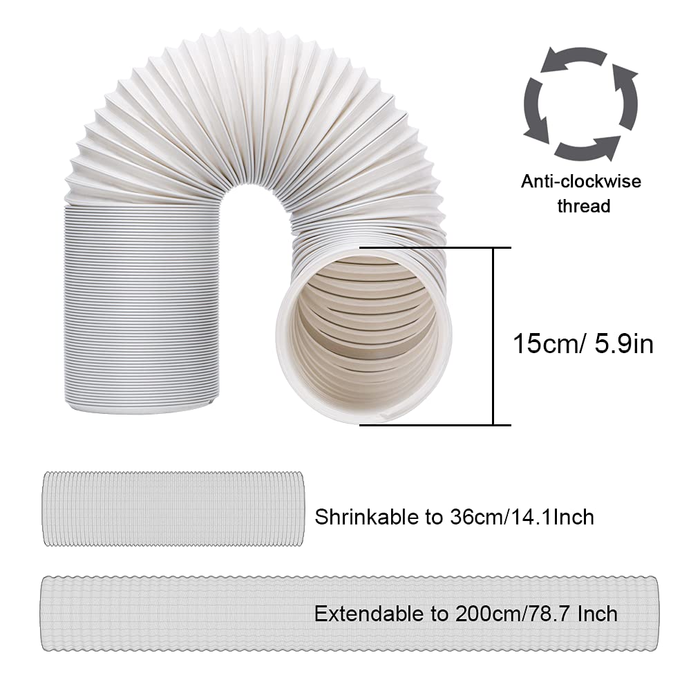 Kxuhivc Portable Air Conditioner Window Vent Kit, Adjustable Window Seal With 5.9 Inch Diameter, 78.7 Inch Length Exhaust Hose F