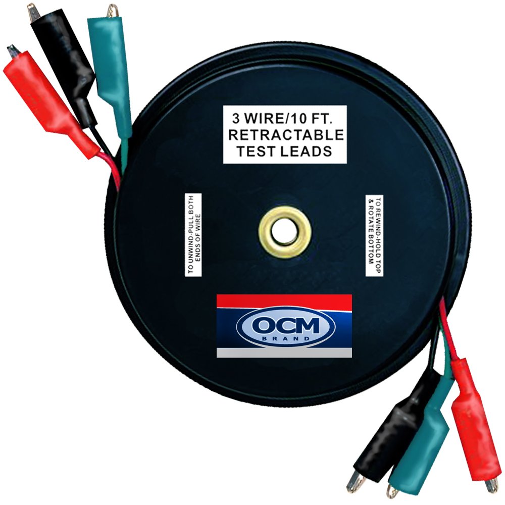 Ocm   3 Wire Retracteable Test Leads   18 Gauge Electrical Copper Wire, Alligator Clips, Impact Resistant Case