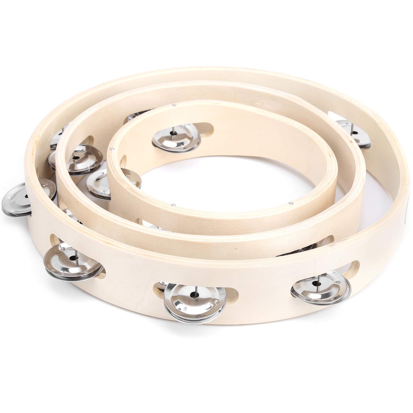Tambourine, 3Pcs Metal Jingles Tambourine Musical Hand Drum Round Wooden Orff Percussion Instrument KTV Part