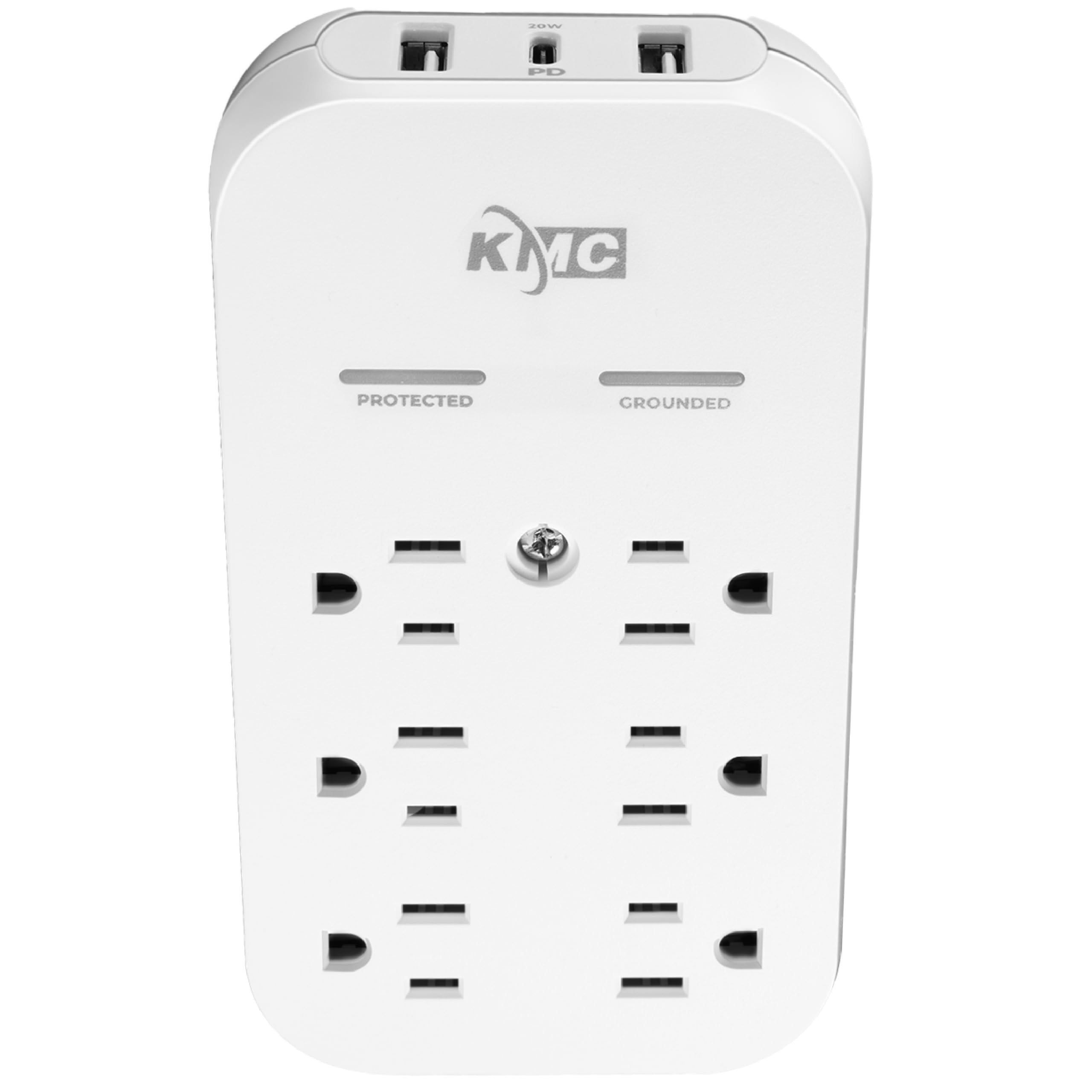 Kmc 6 Outlet Extender Usb C Pd Surge Protector Wall Tap, Multi Plug Usb Wall Charger, 2 Usb A Ports & Usb C 20W Power Delivery, High Speed Phone Charger, 980J Surge Protection, Ul/Etl Certified, White