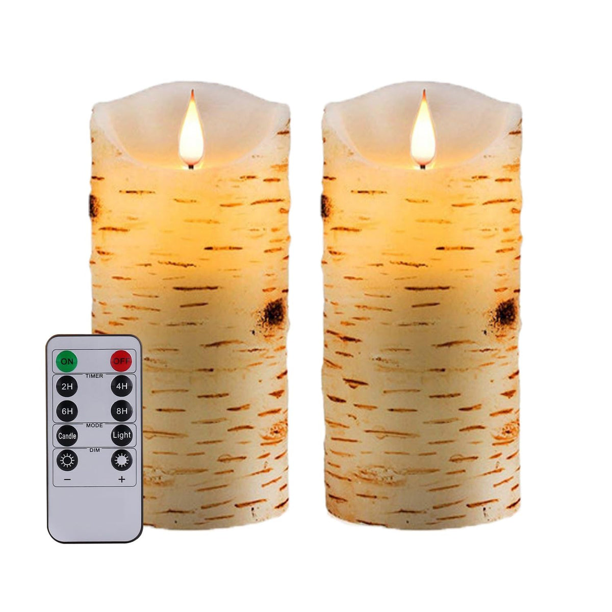 Minxin Flameless Candles Birch Bark Effect Battery Operated Candle,2Pack Real Wax Pillar Led Candle With 10-Key Remote Control 2
