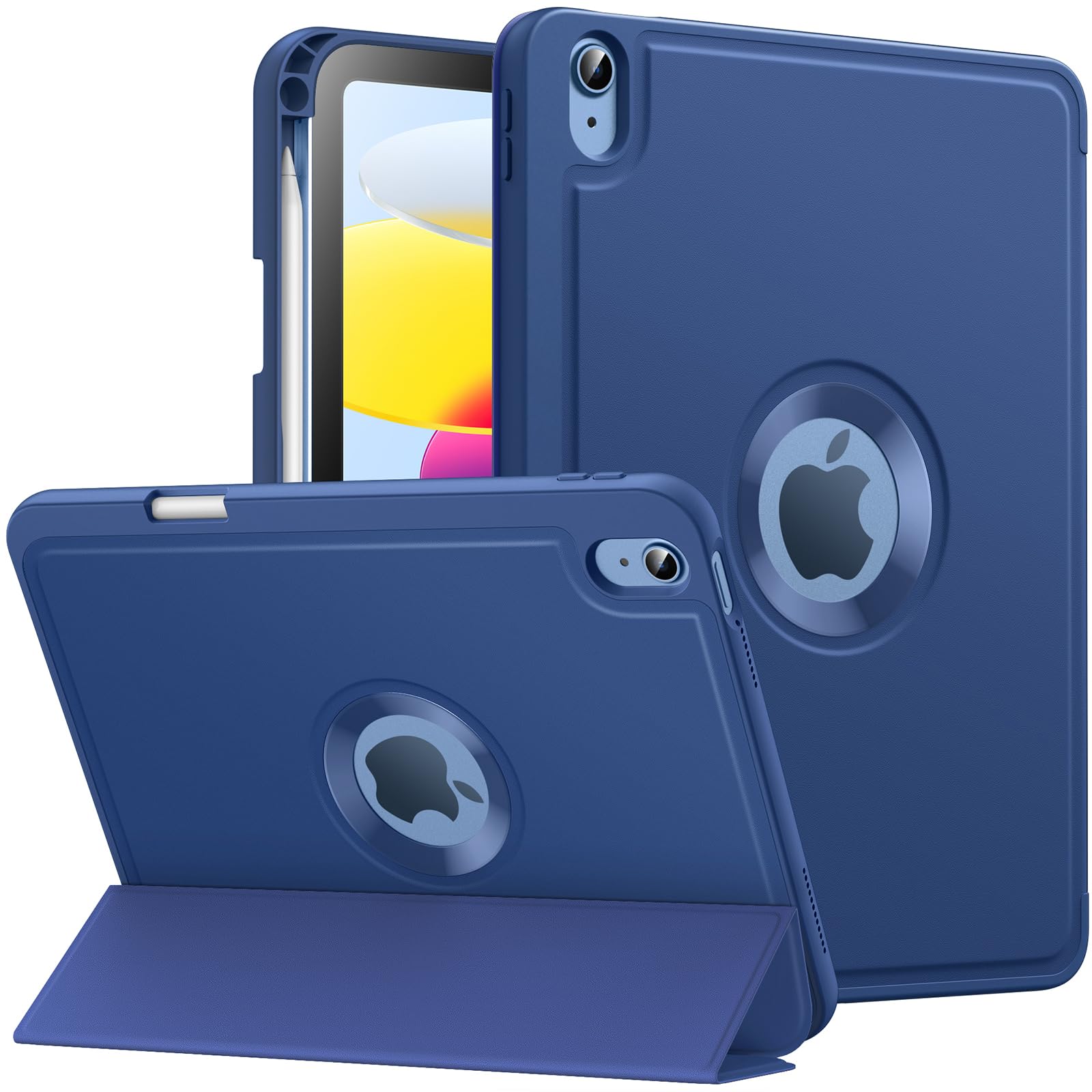 MoKo for iPad (A16) 11th Generation 2025 11 inch/10th Generation 10th 2022 10.9 inch Case with Pencil Holder,Smart Trifold Protective iPad Case with Soft TPU Back Stand Cover,Auto Wake/Sleep,Navy Blue
