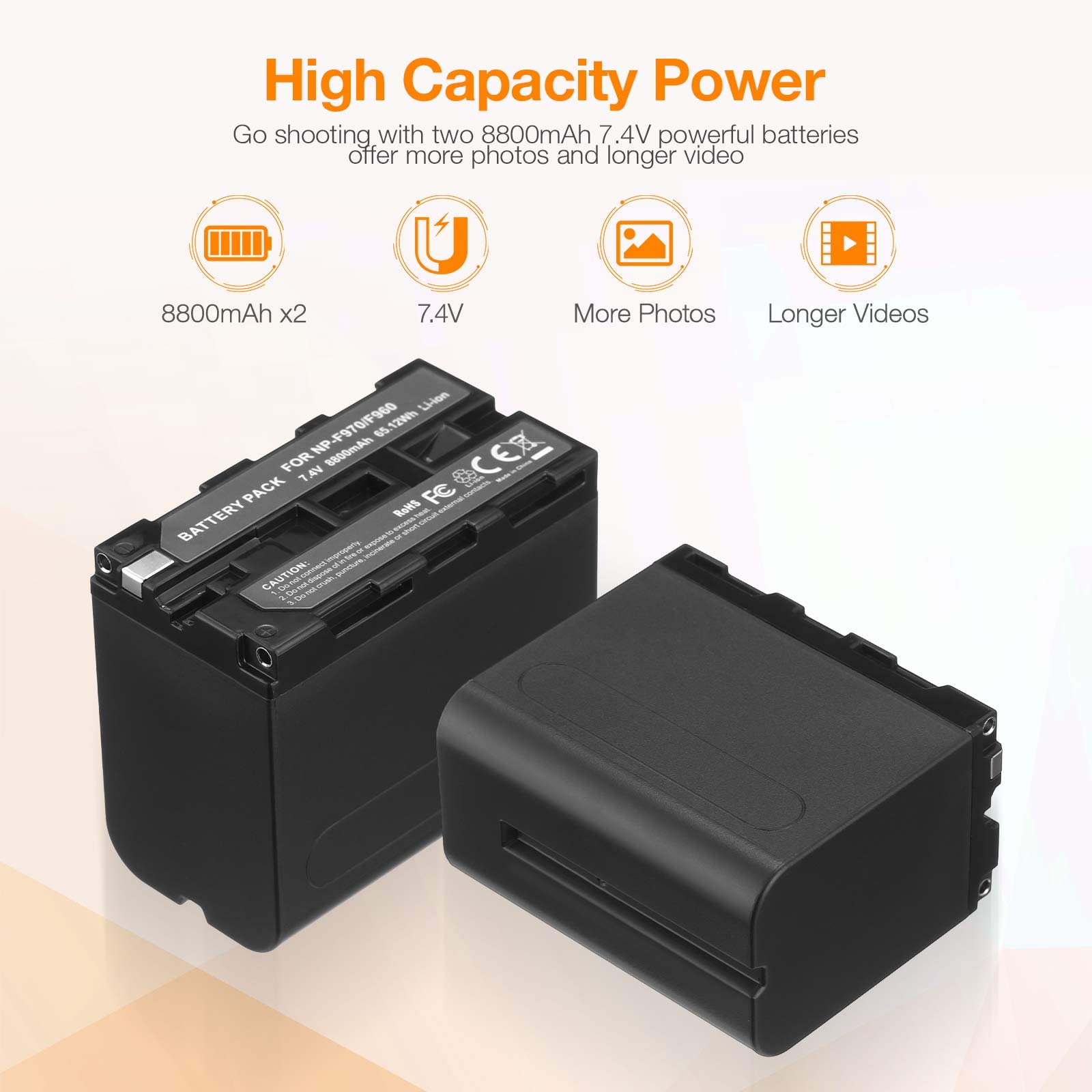 Np F970 Battery (2 Pack,8800Mah) And Dual Usb Charger For Sony Npf970 F75 0F550 F570 F980 F330,Sony Handycams, Sony Ccd Sc55,Tr5