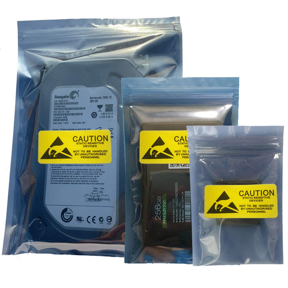 Daarcin Antistatic Bags, 30Pcs 3 Sizes Mixed Esd Bags With Labels For Hard Drive Hdd Esd Shielding Bags For Varieties Of Electro