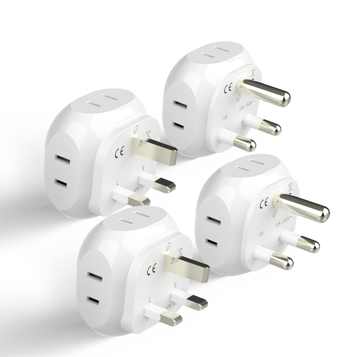 Ceptics South Africa Travel Plug Adapter Set   4 Input   Ultra Compact   Light Weight   Type M And Type G   Usa To Any Type M Countries Such As Botswana, Namibia   4 Pack (Pt 7 10L 4Pk),White