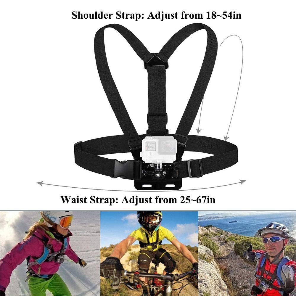 ASOCEA Adjustable Chest Mount Strap Harness with J-Hook for GoPro Action Cameras