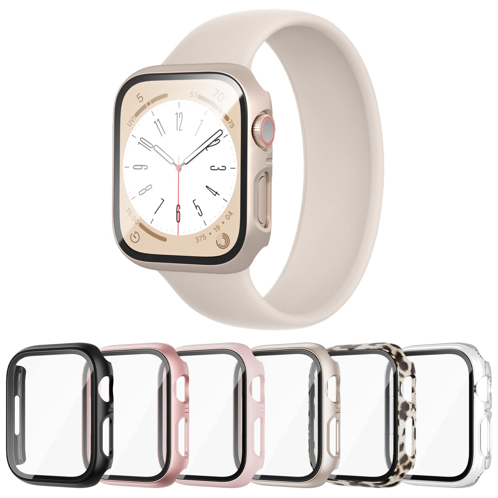 Cuteey 6 Pack Case For Apple Watch Series 9 Series 8 7 41Mm Cover With Built In Tempered Glass Screen Protector, Overall Full Pr