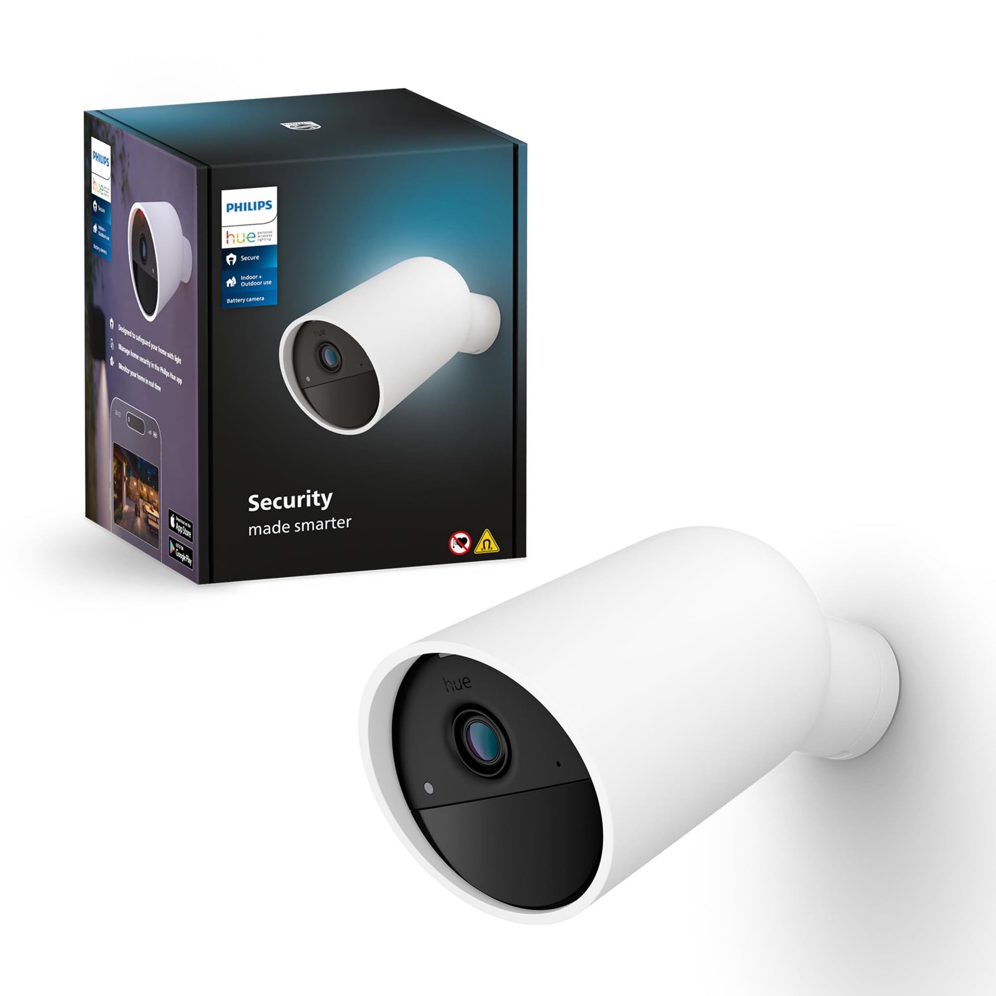 Philips Hue Secure Battery Powered Smart Home Security Camera, White   1 Pack   1080P Hd Video   Night Vision   Motion Detection   Two Way Talk   Indoor/Outdoor   Weatherproof   Works With Hue App